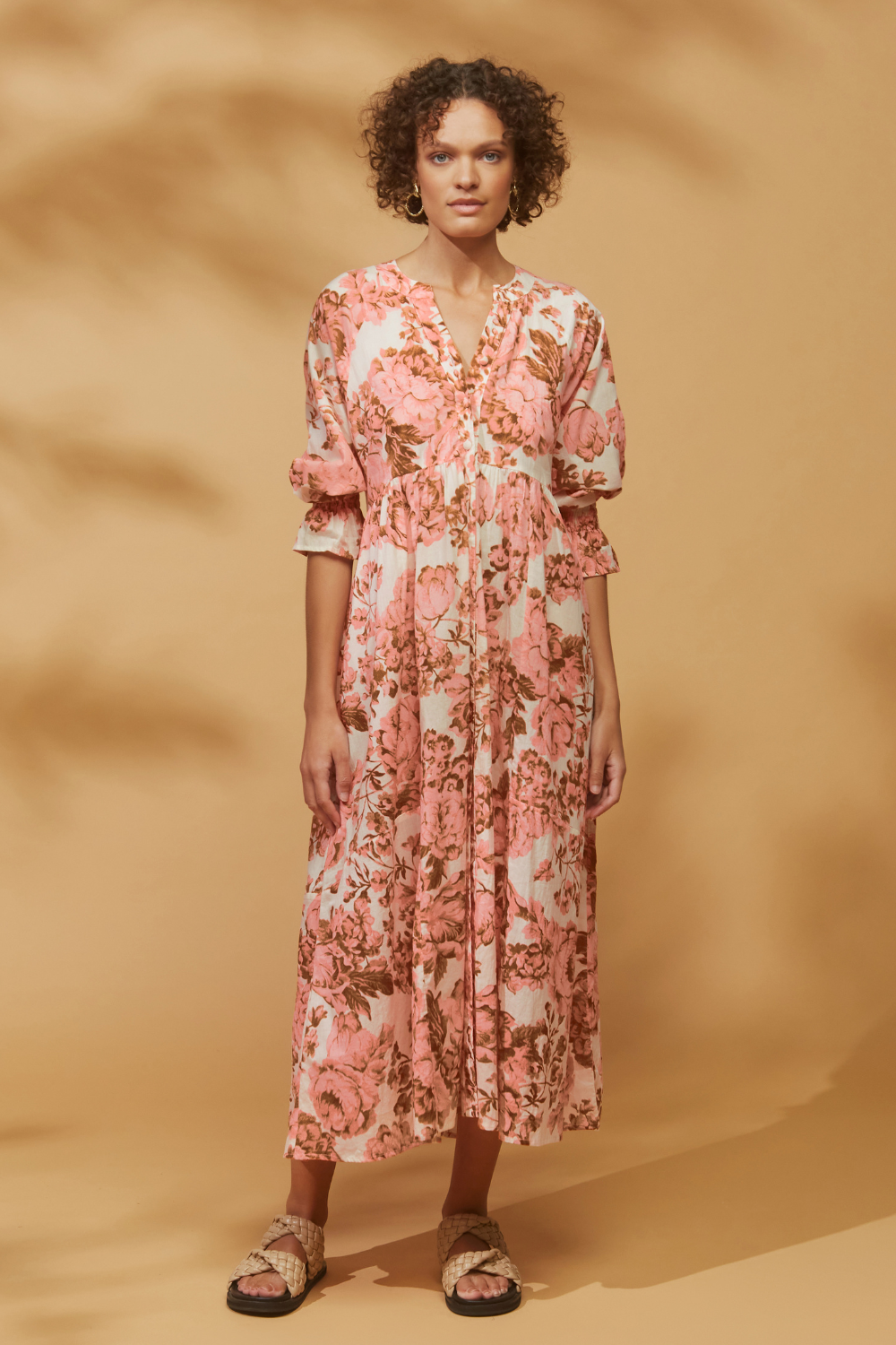 Tuscany Maxi Cotton Dress Rose Print