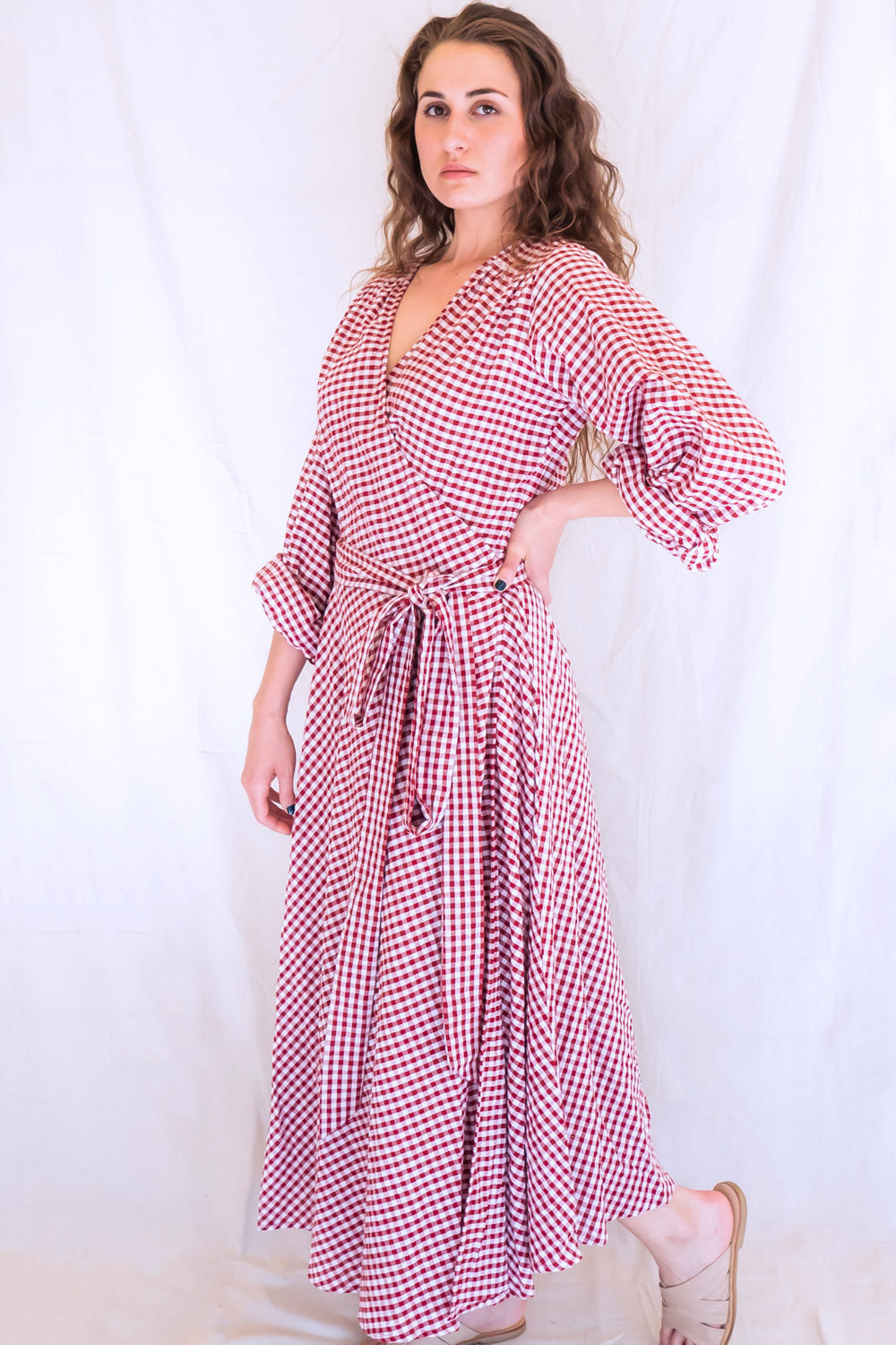 Red gingham deals wrap dress