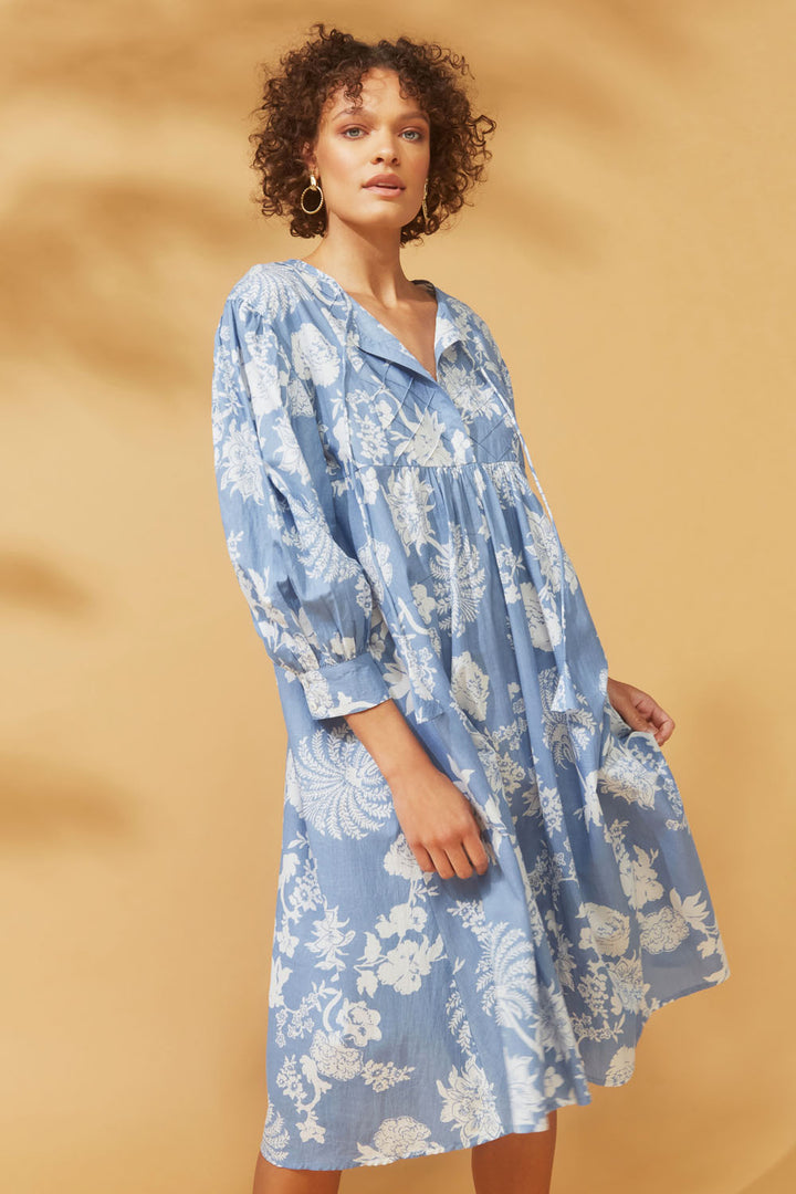 Amelia Dress Blue Paisley Print