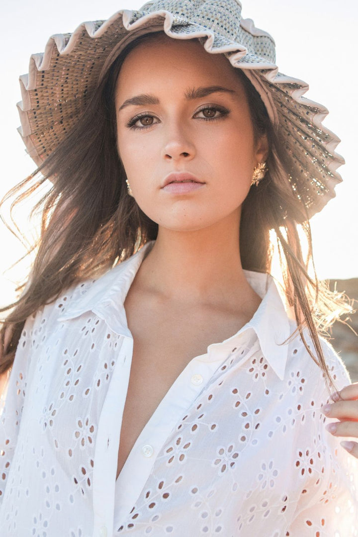 White Capri Anglaise Shirt Dress