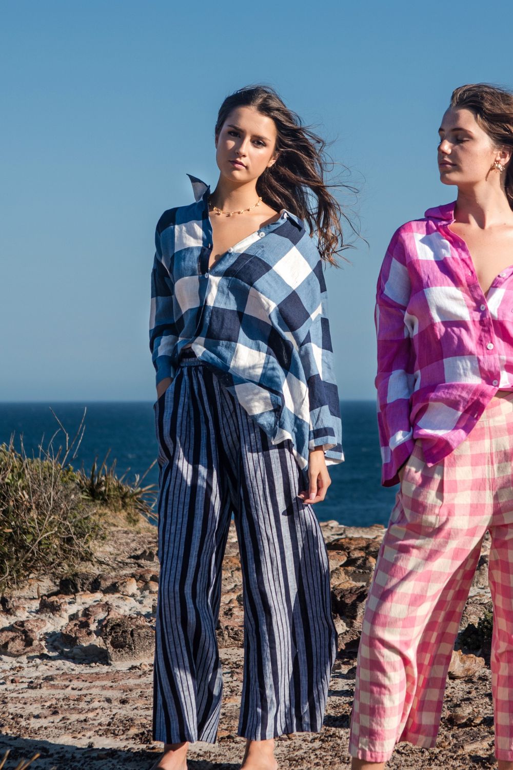 OHLala Linen Navy and White Check Shirt