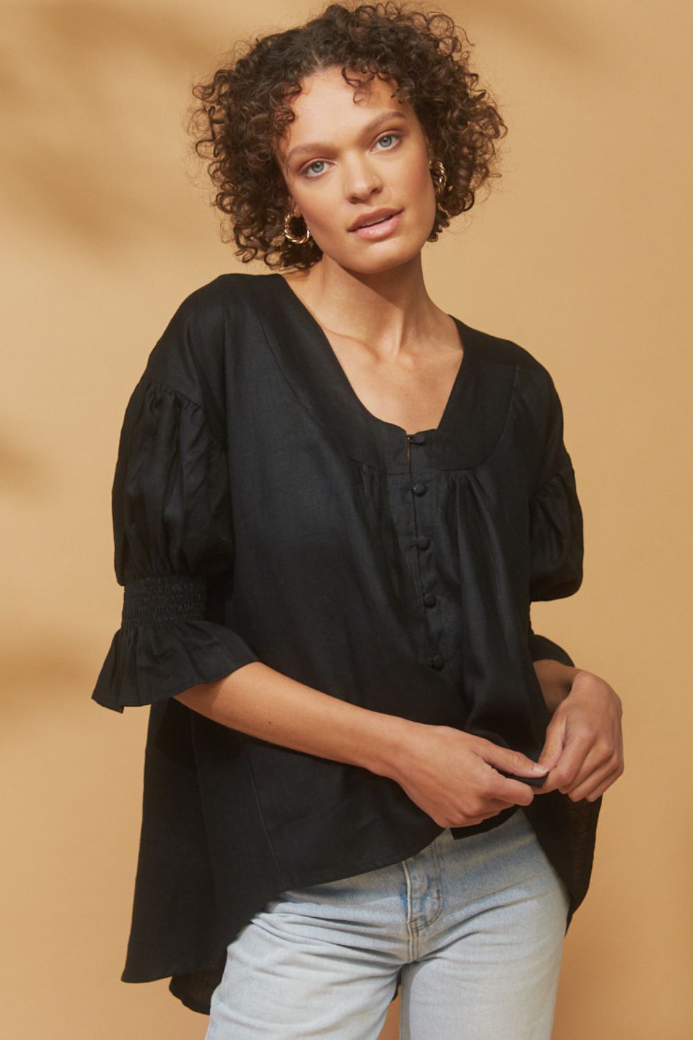 Lou Lou Blouse Pure Black Linen