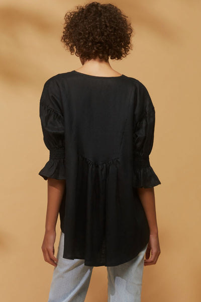 Lou Lou Blouse Pure Black Linen