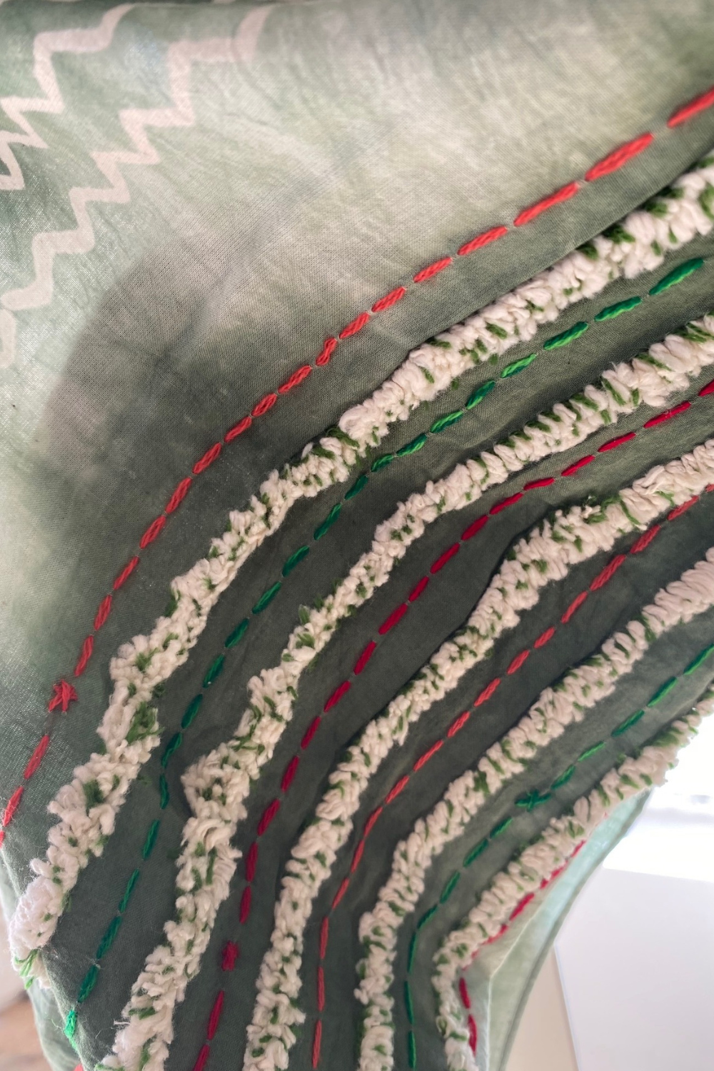 Artisan Hand Embroidery Scarf Olive