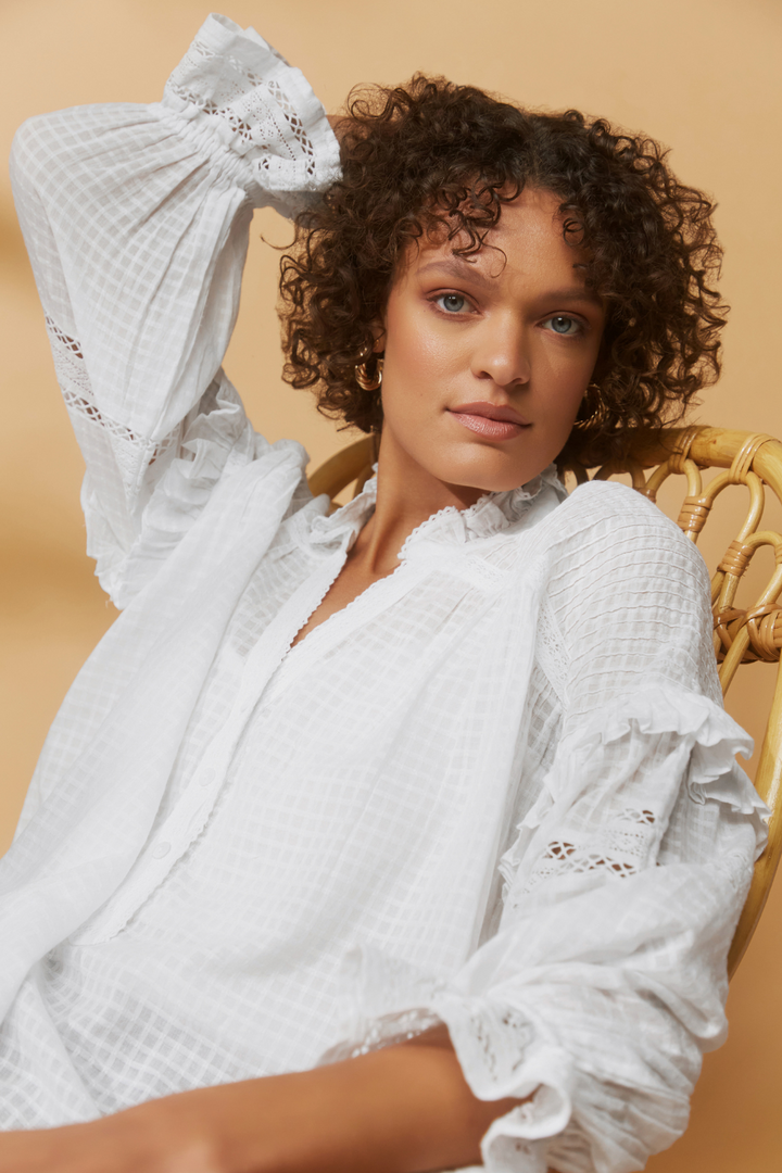 Didi Blouse White Cotton and Lace