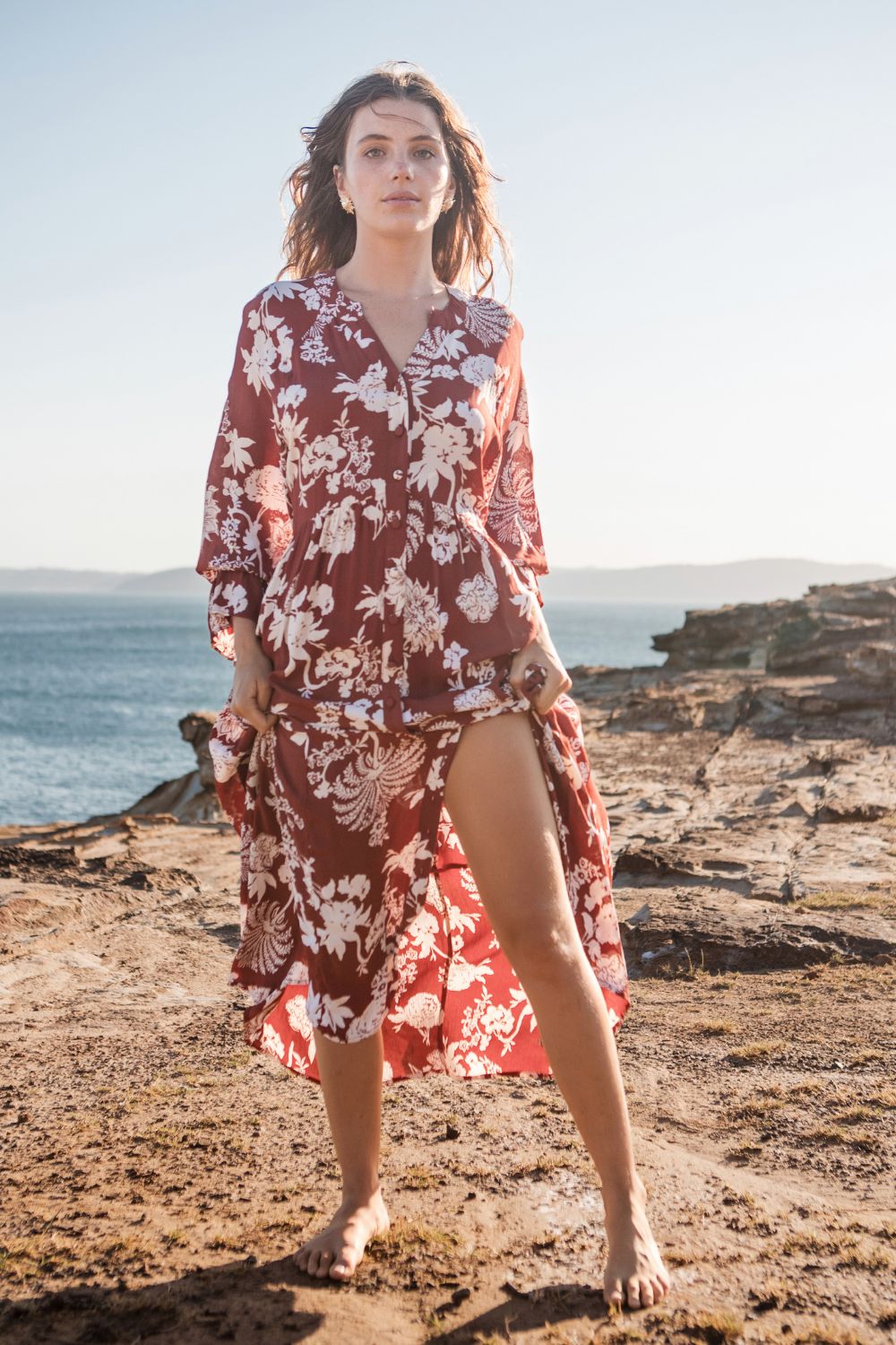 Tuscany Boho Dress Rust Paisley Print