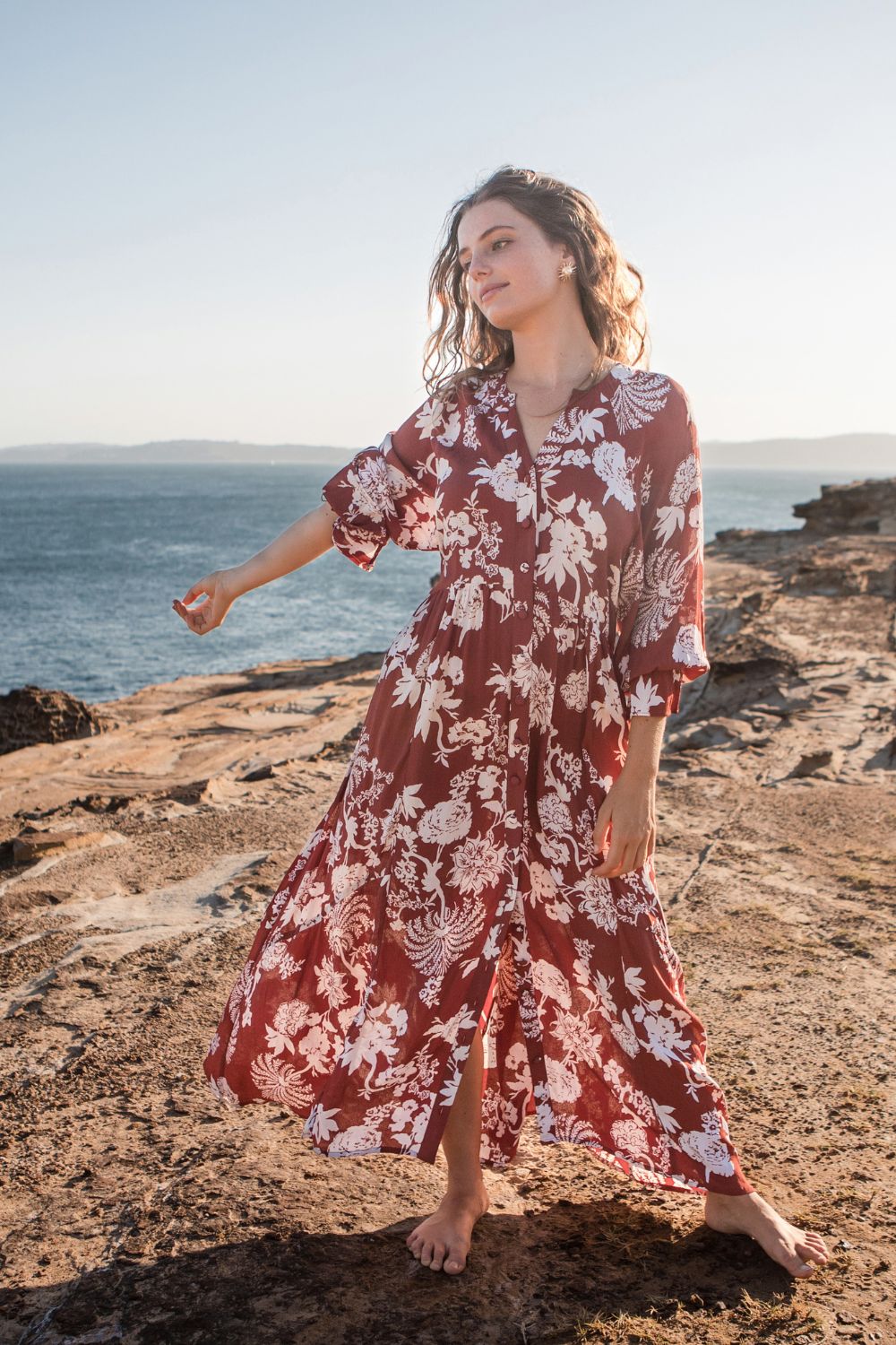 Tuscany Boho Dress Rust Paisley Print