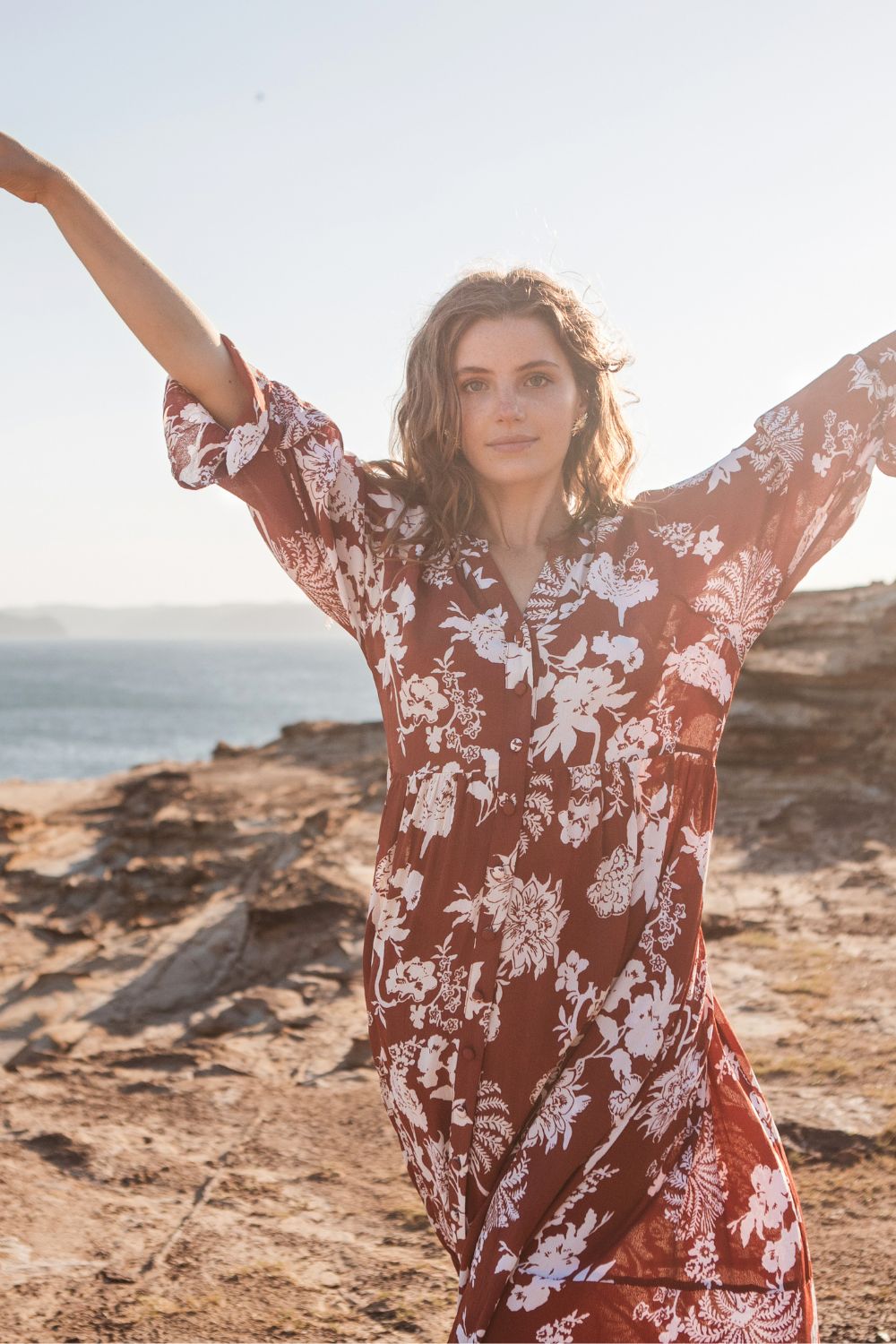 Tuscany Boho Dress Rust Paisley Print