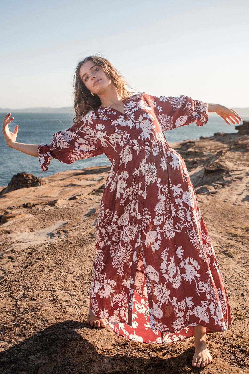 Tuscany Boho Dress Rust Paisley Print