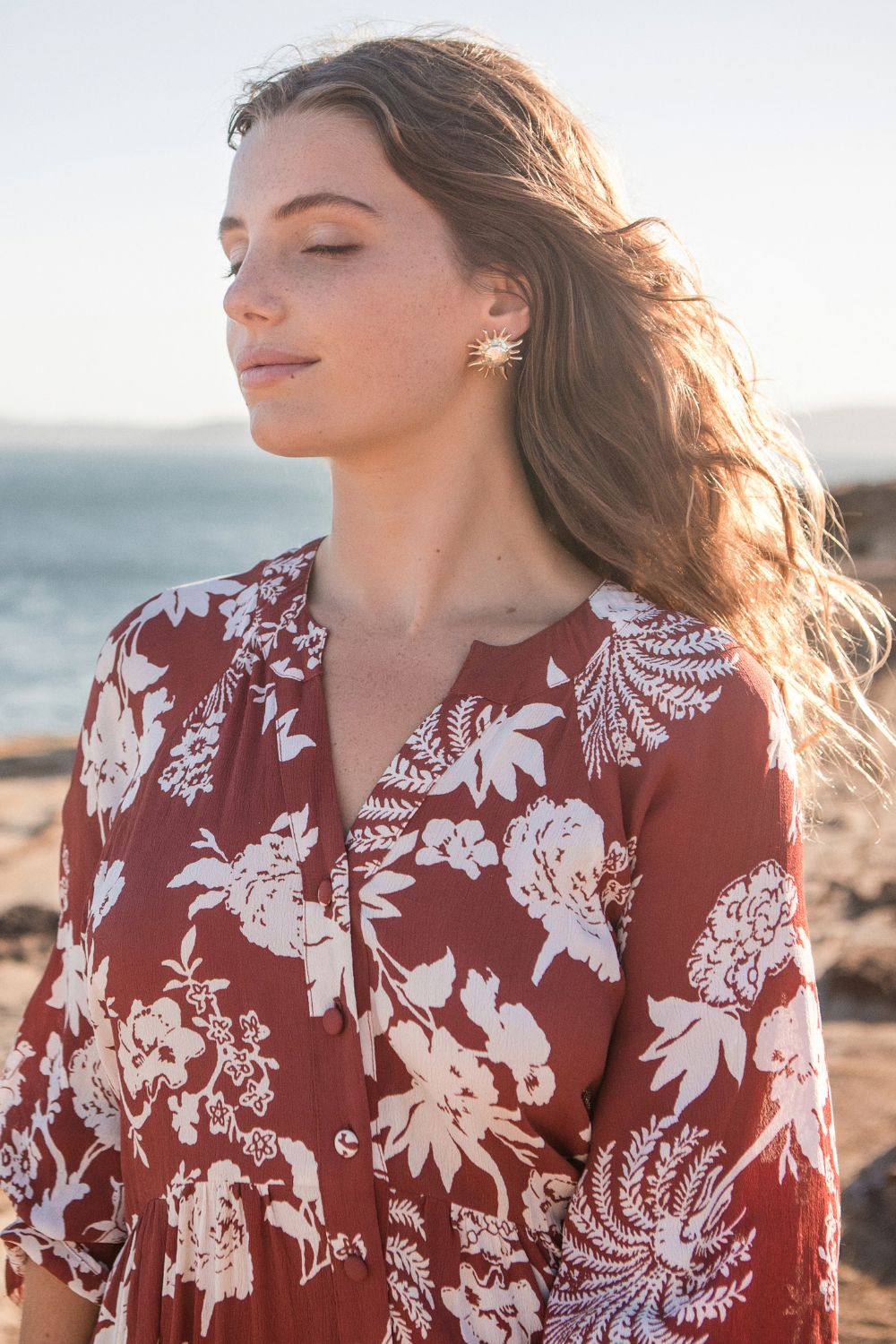 Tuscany Boho Dress Rust Paisley Print