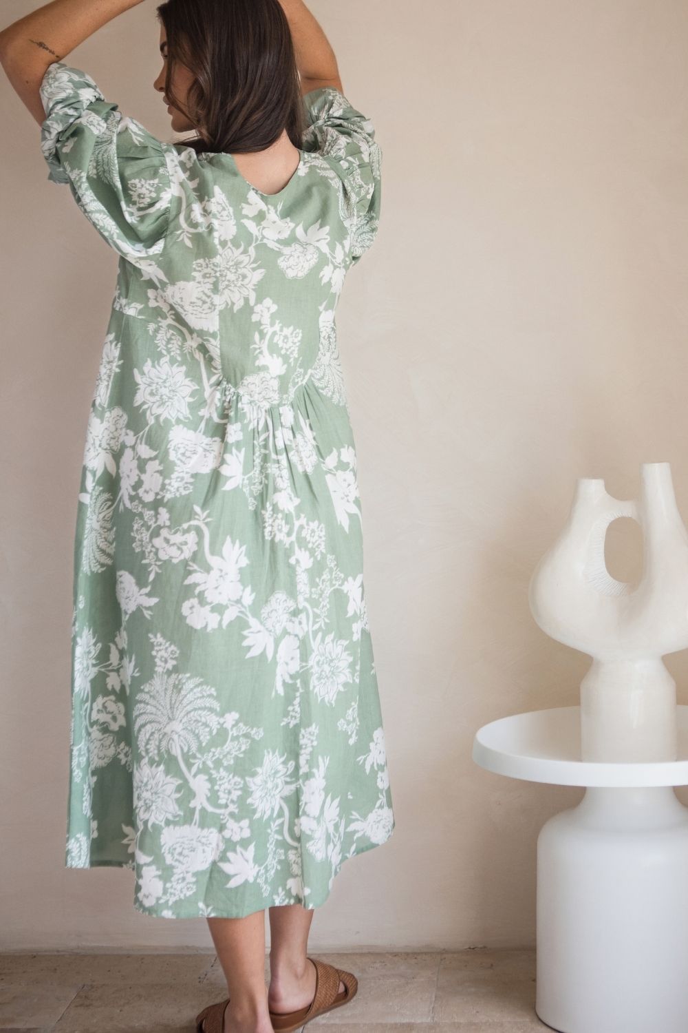 Amelia Dress Sage Paisley Print