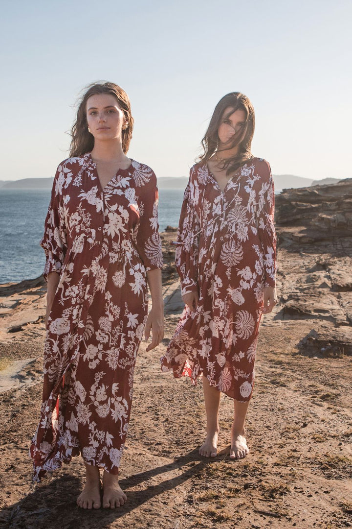 Tuscany Boho Dress Rust Paisley Print