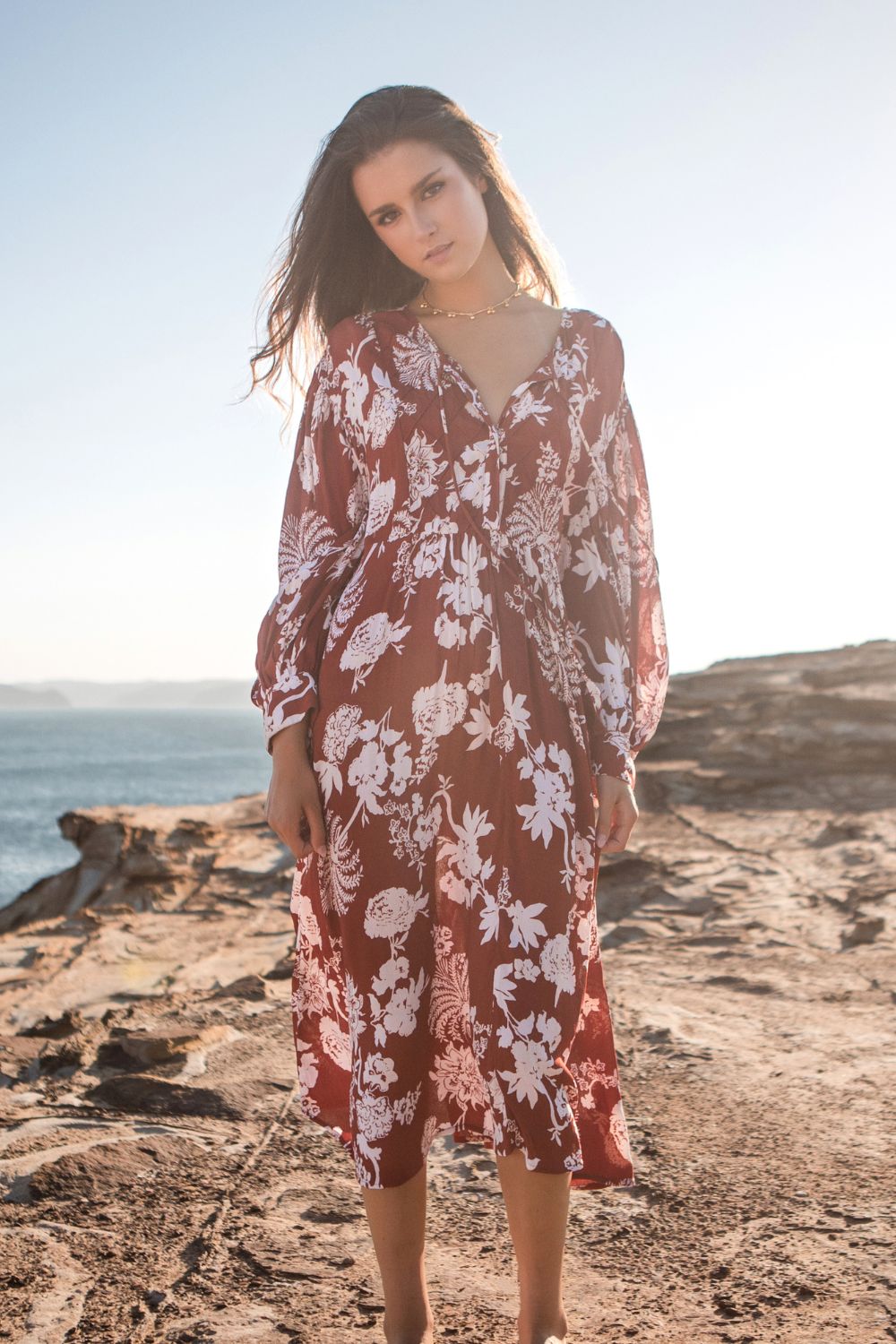 Amelia Dress Rust Paisley Print
