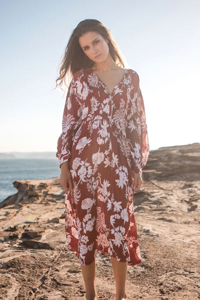 Amelia Dress Rust Paisley Print