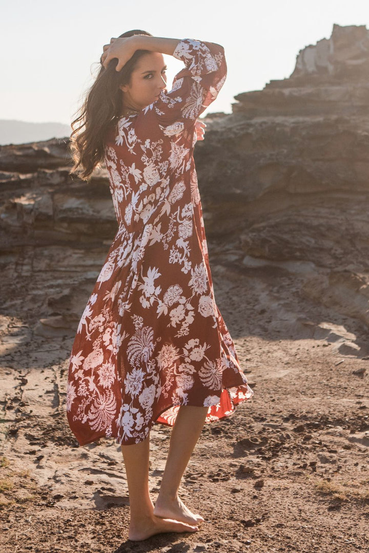 Amelia Dress Rust Paisley Print