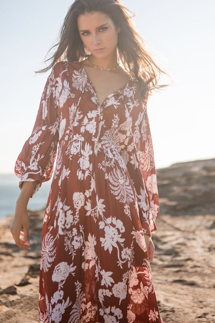 Amelia Dress Rust Paisley Print