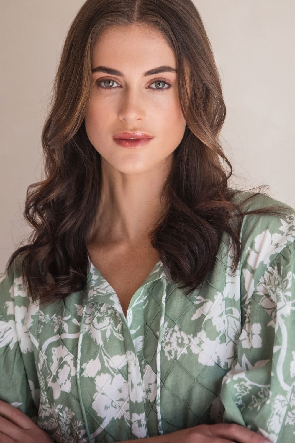 Amelia Dress Sage Paisley Print