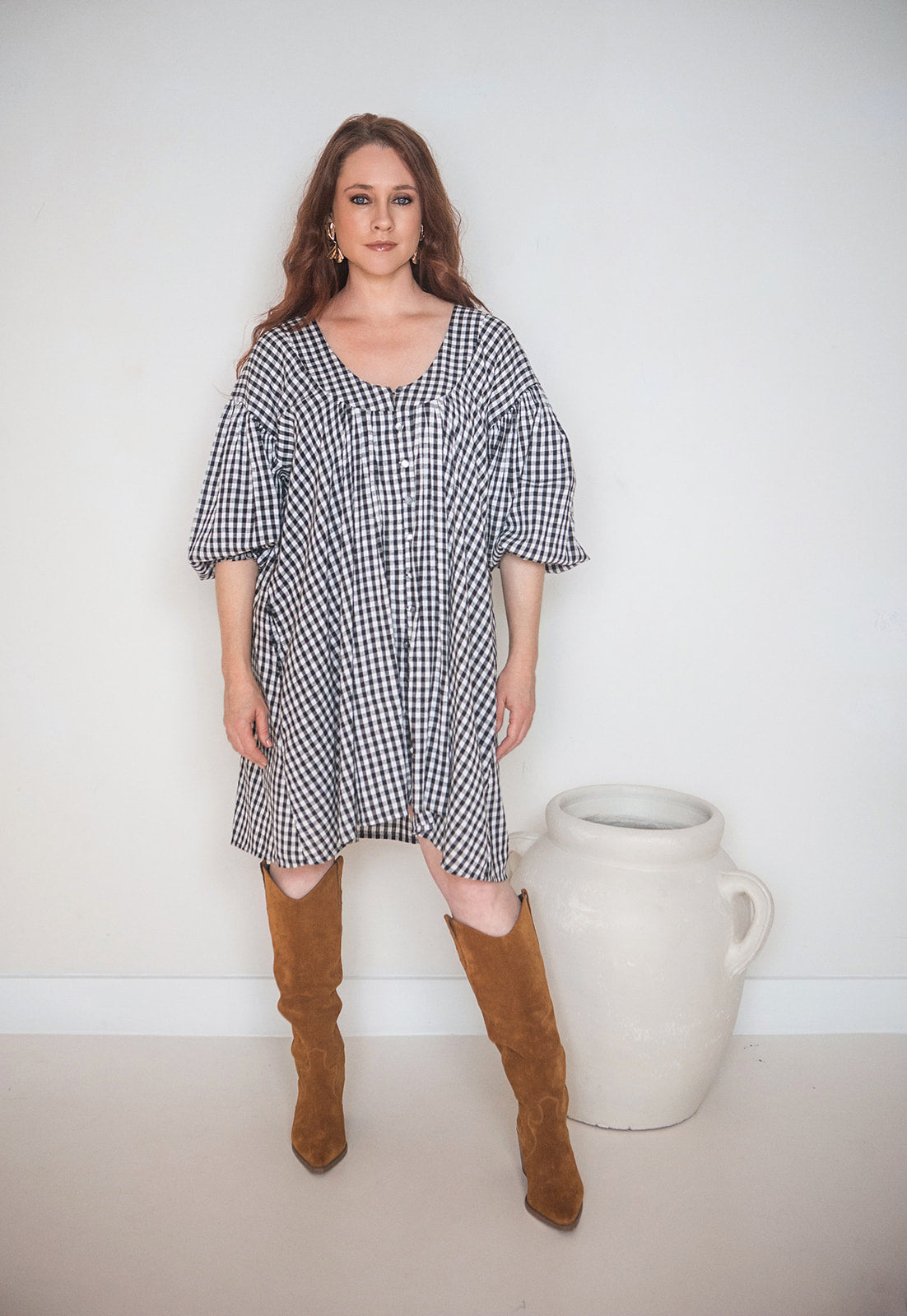Black and White Gingham Cotton Yarn Dyed Dress