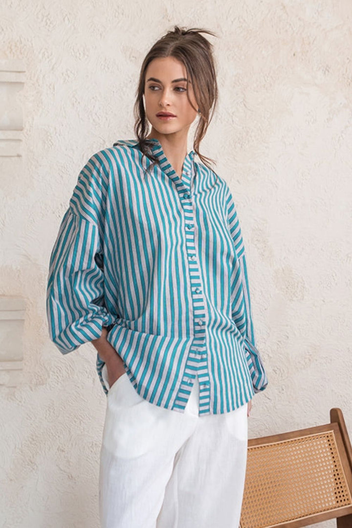 Iris Shirt Teal Stripe