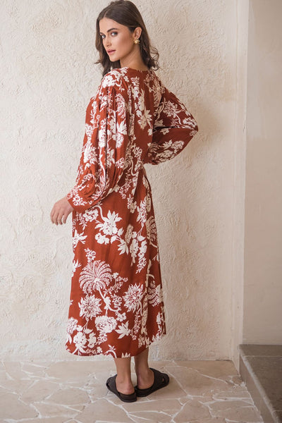 Amelia Dress Rust Paisley Print