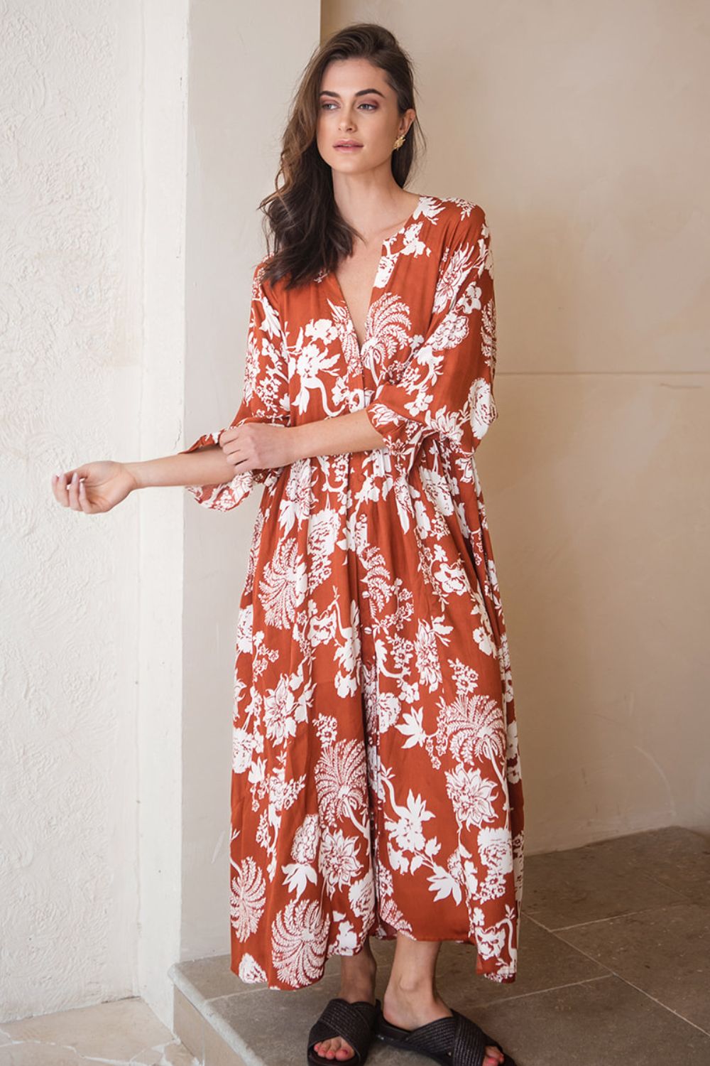 Tuscany Boho Dress Rust Paisley Print