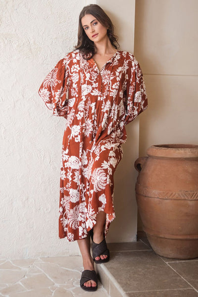 Amelia Dress Rust Paisley Print