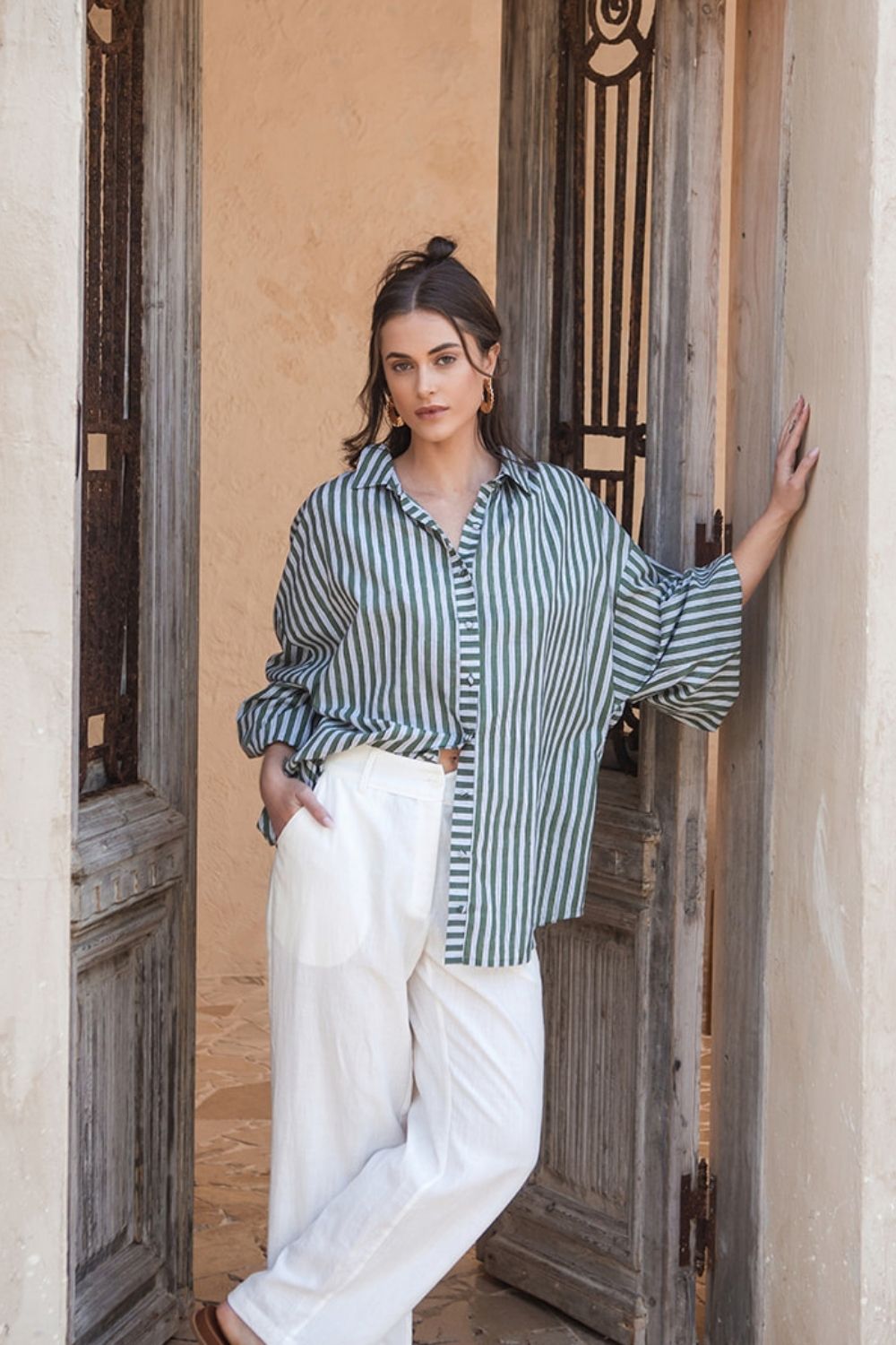 Iris Shirt Olive Stripe