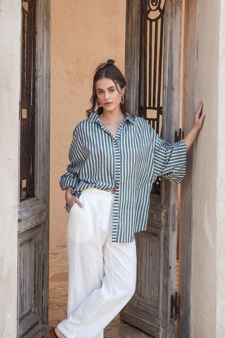 Iris Shirt Olive Stripe