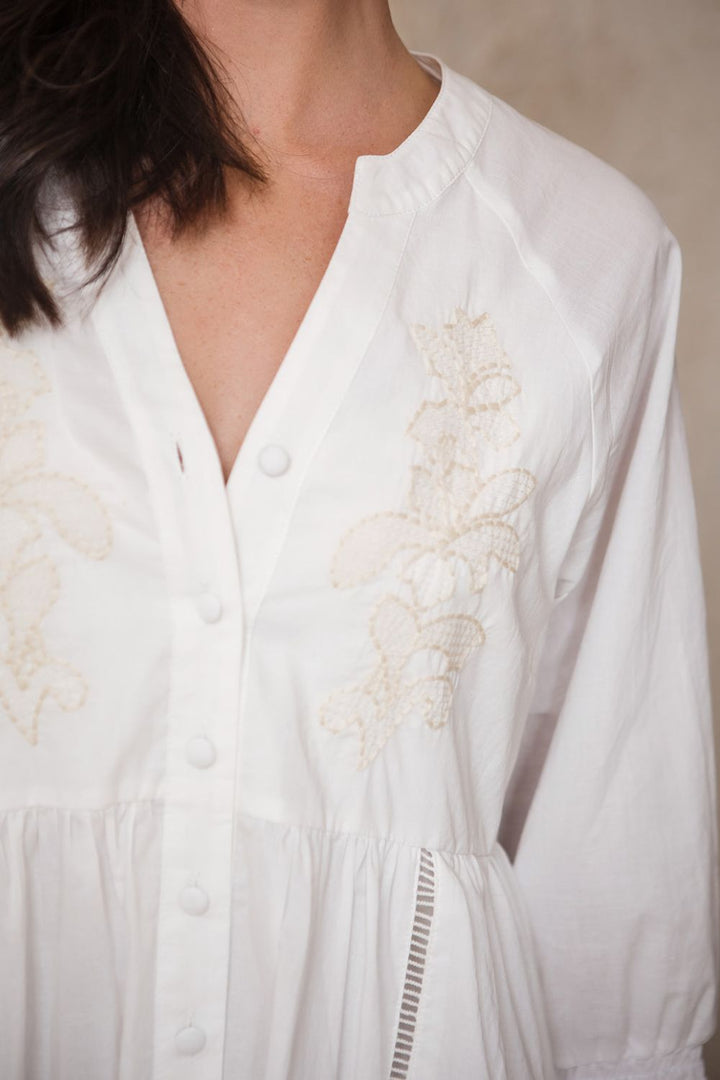 Tuscany Cotton Maxi White Dress Emboidered