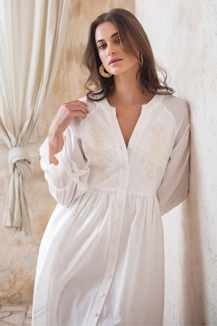 Tuscany Cotton Maxi White Dress Emboidered