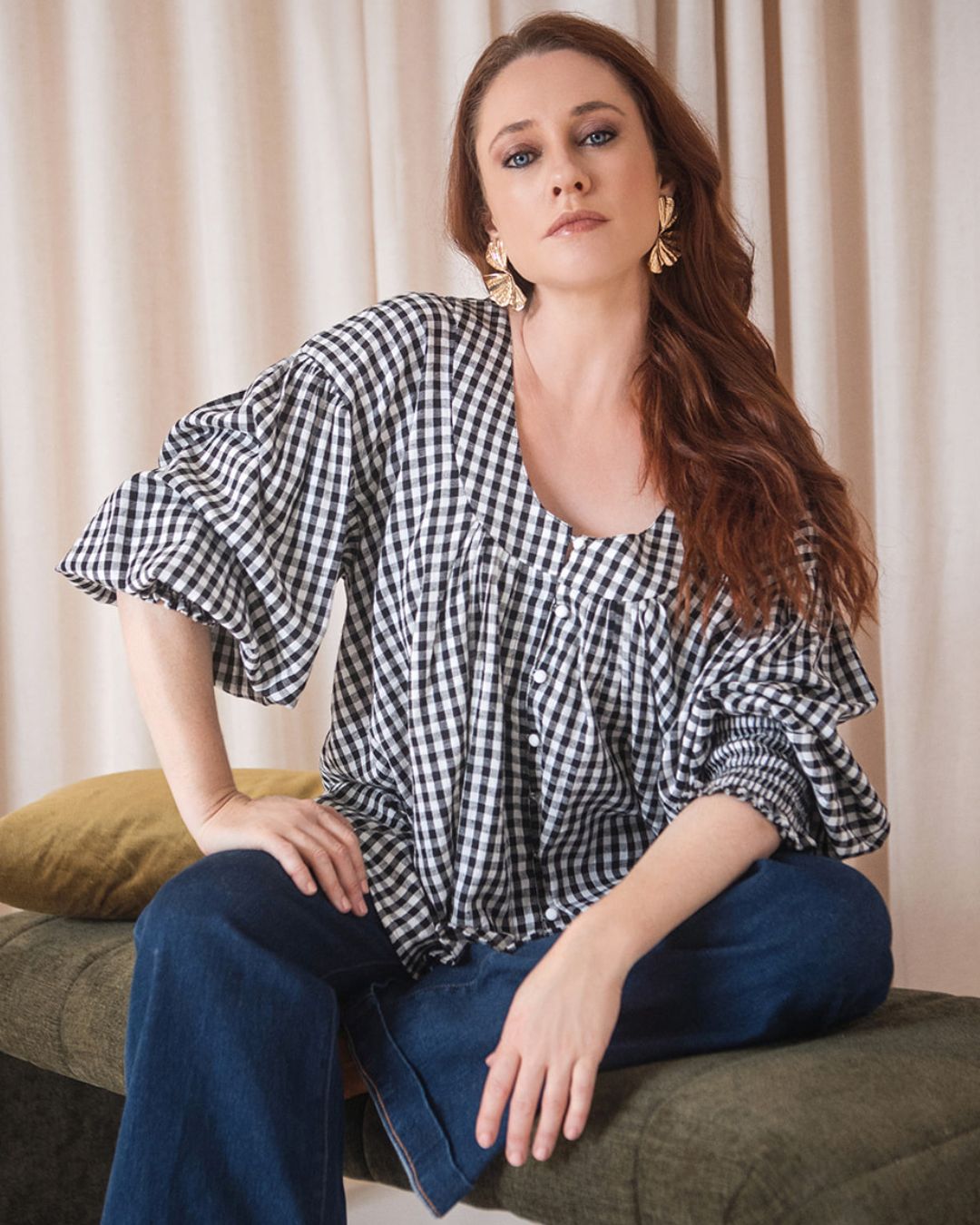 Gingham Cotton Yarn Dyed Blouse