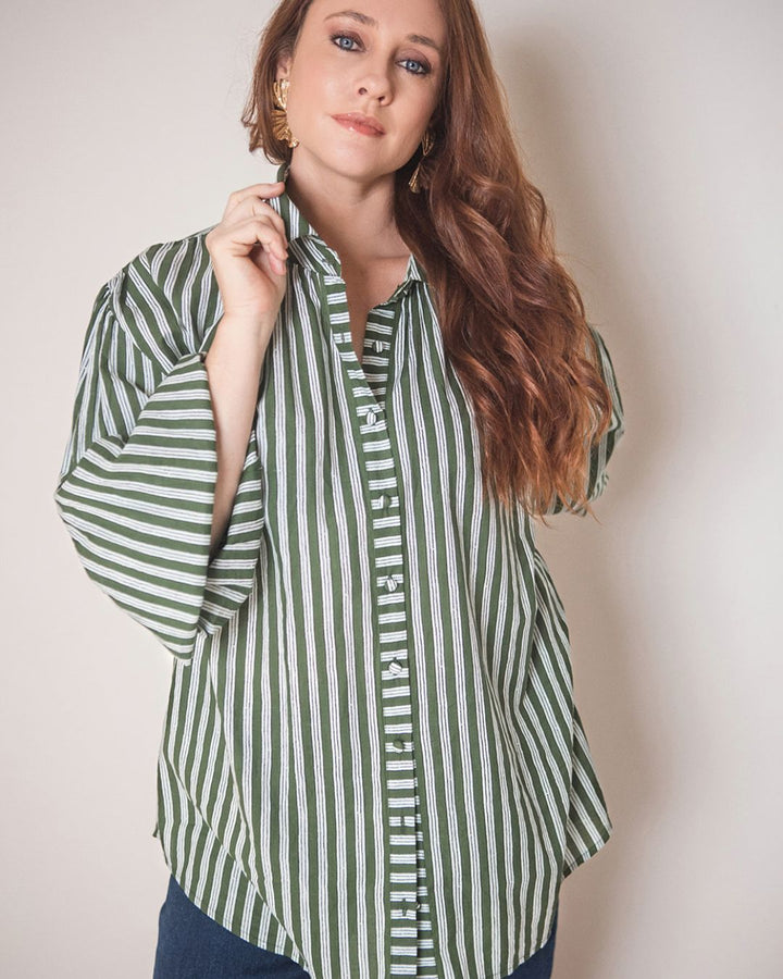 Iris Shirt Olive Stripe