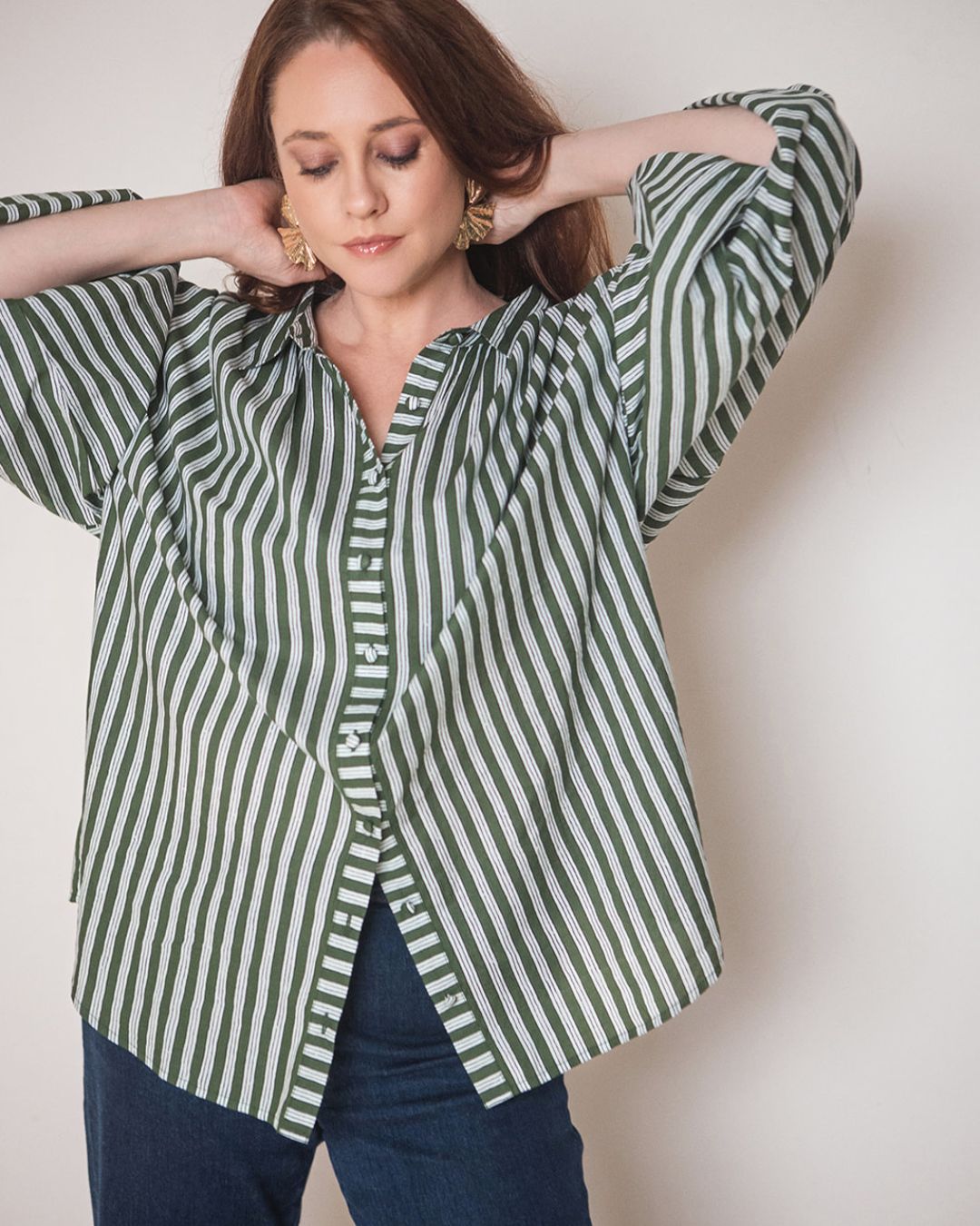 Iris Shirt Olive Stripe
