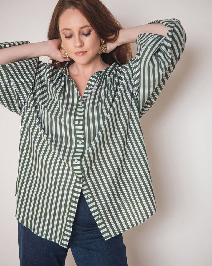 Iris Shirt Olive Stripe