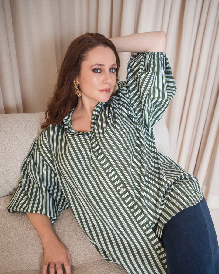 Iris Shirt Olive Stripe