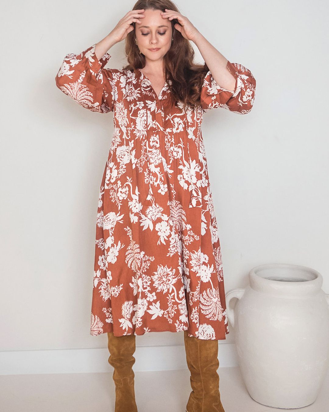 Amelia Dress Rust Paisley Print