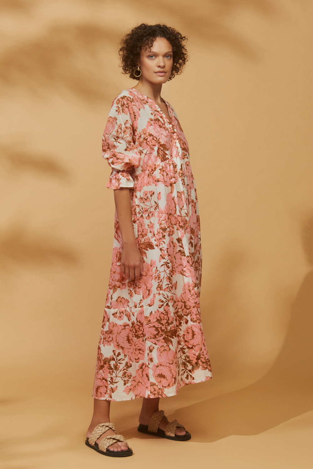 Tuscany Maxi Cotton Dress Rose Print