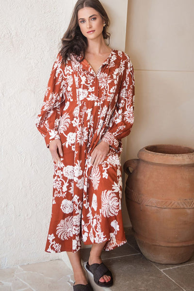 Amelia Dress Rust Paisley Print