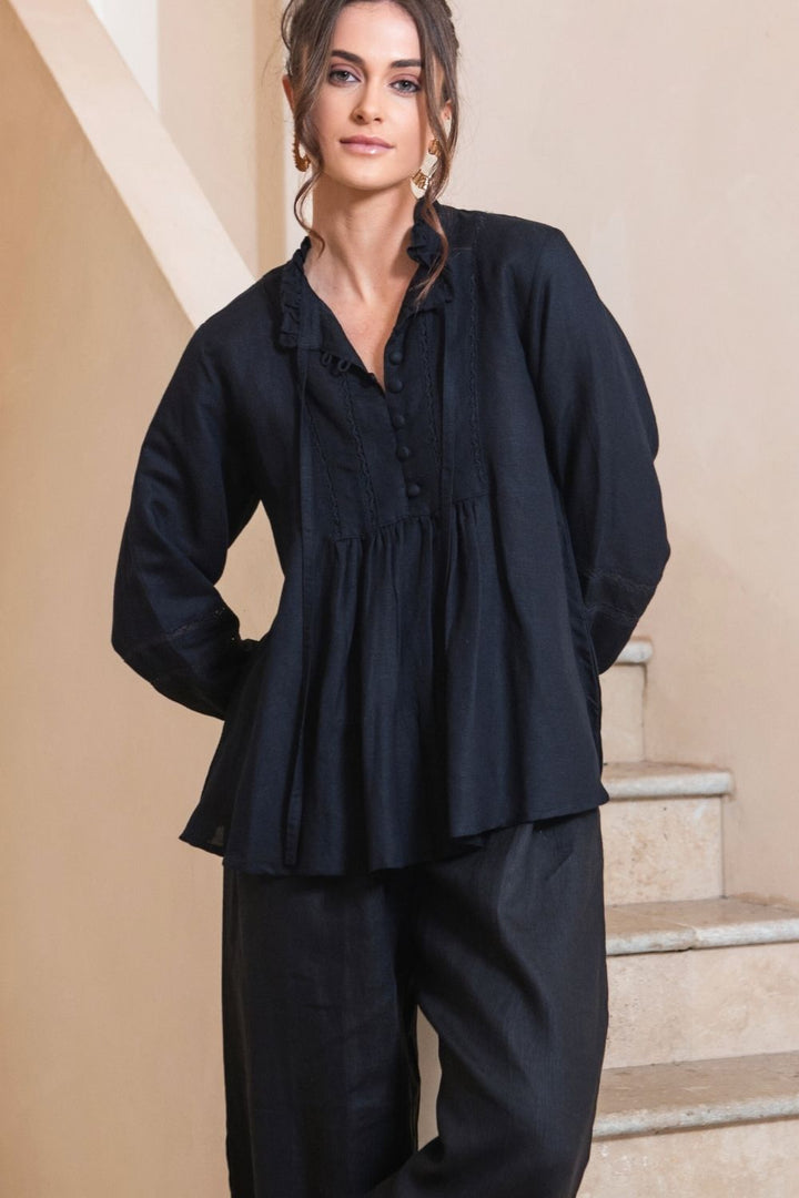 Louisa Blouse Black Linen