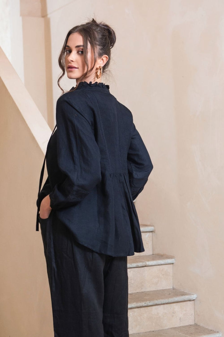 Louisa Blouse Black Linen