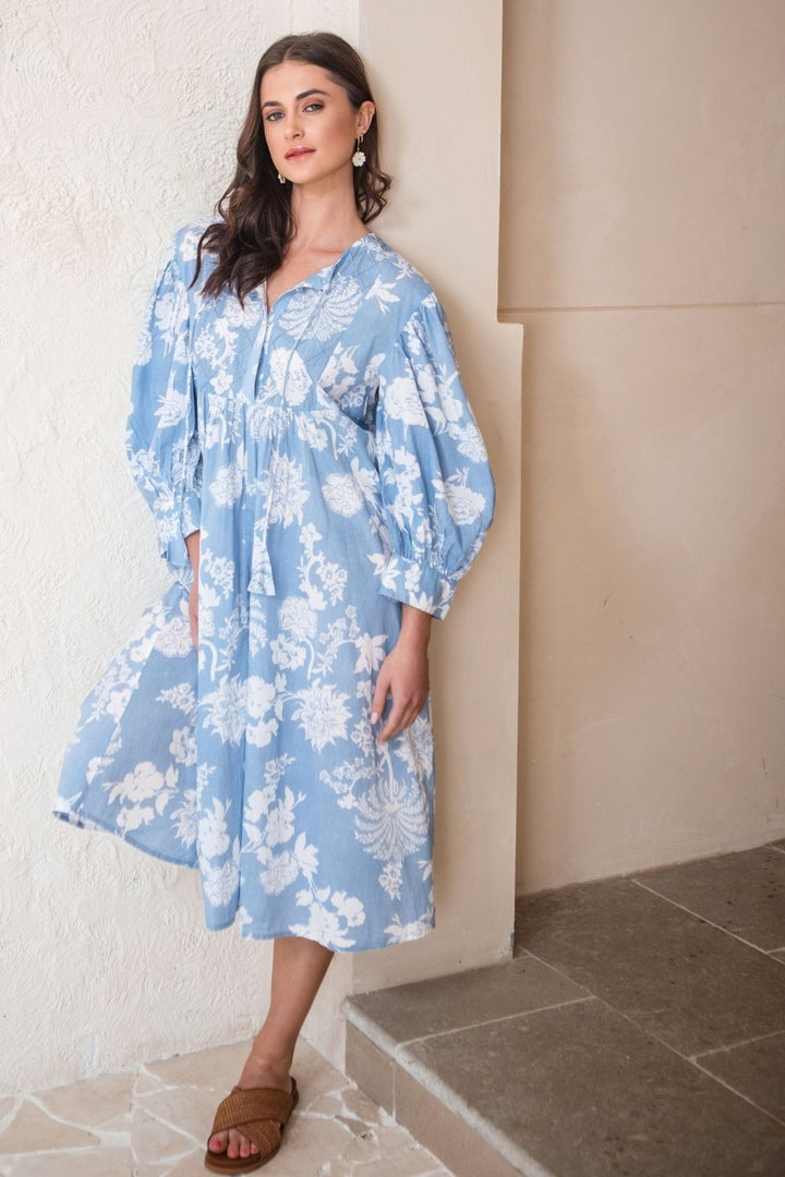 Amelia Dress Blue Paisley Print