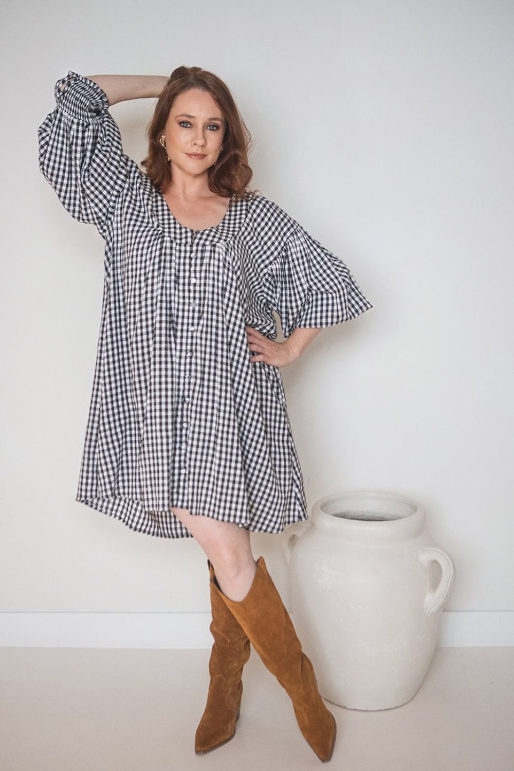 Black and White Gingham Cotton Yarn Dyed Dress