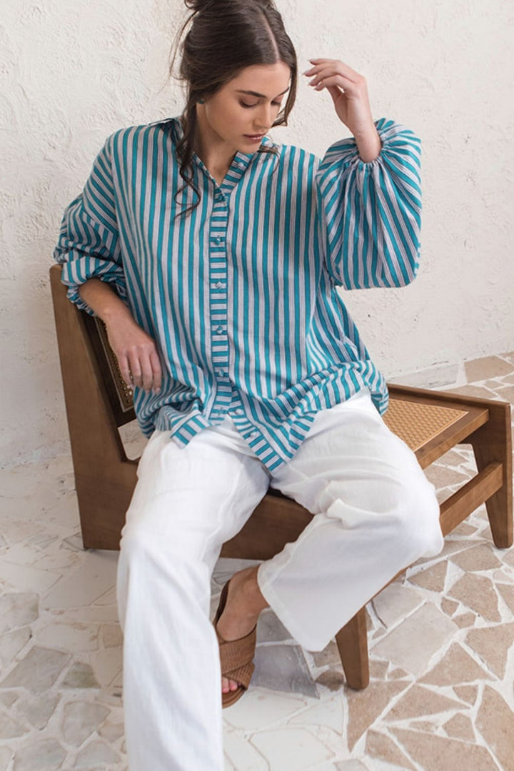 Iris Shirt Teal Stripe