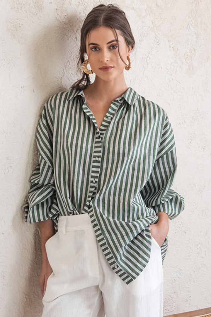 Iris Shirt Olive Stripe