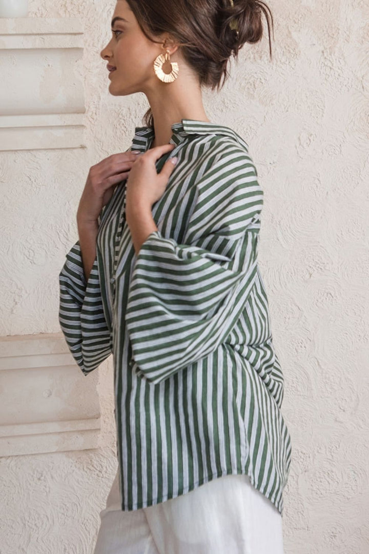 Iris Shirt Olive Stripe