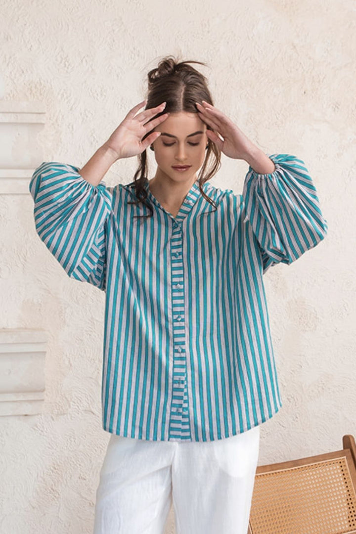 Iris Shirt Teal Stripe