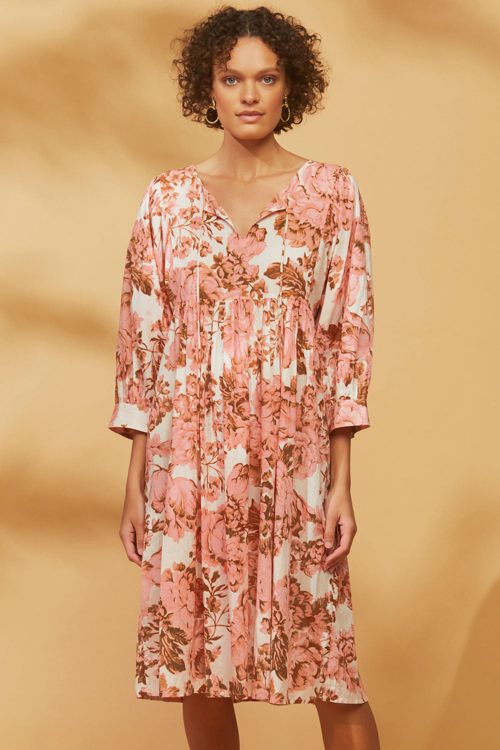 Poppy Dress Rust and Rose Print