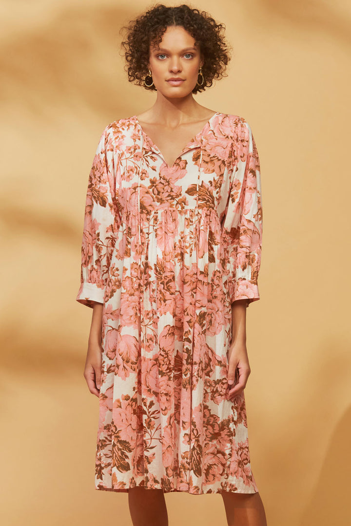 Poppy Dress Rust and Rose Print
