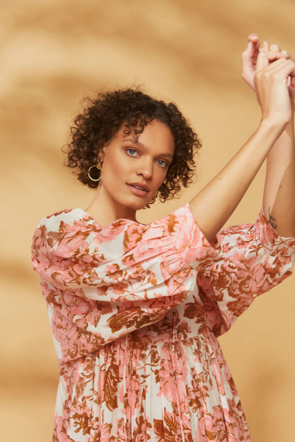 Poppy Dress Rust and Rose Print