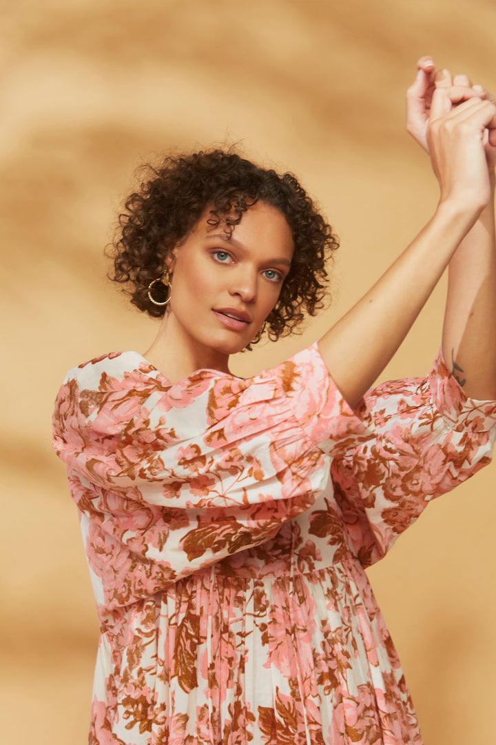 Poppy Dress Rust and Rose Print